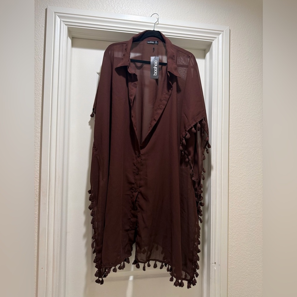 Boohoo Brown Cape with Tassel Accents